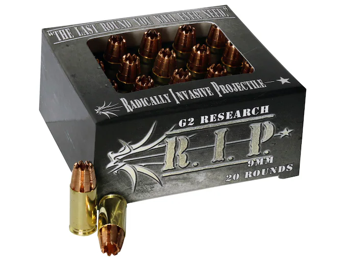 G2 Research R.I.P. 9mm Luger Ammo 92 Grain G2 R.I.P. Fragmenting Hollow Point Lead Free Box of 100 rounds For Sale